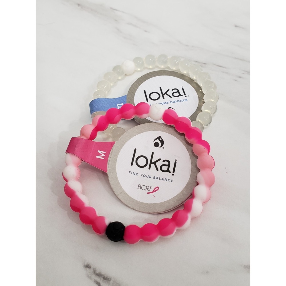 LOT OF 2 MEDIUM LOKAI BRACELET  CLEAR pinK White marbled dead sea everest